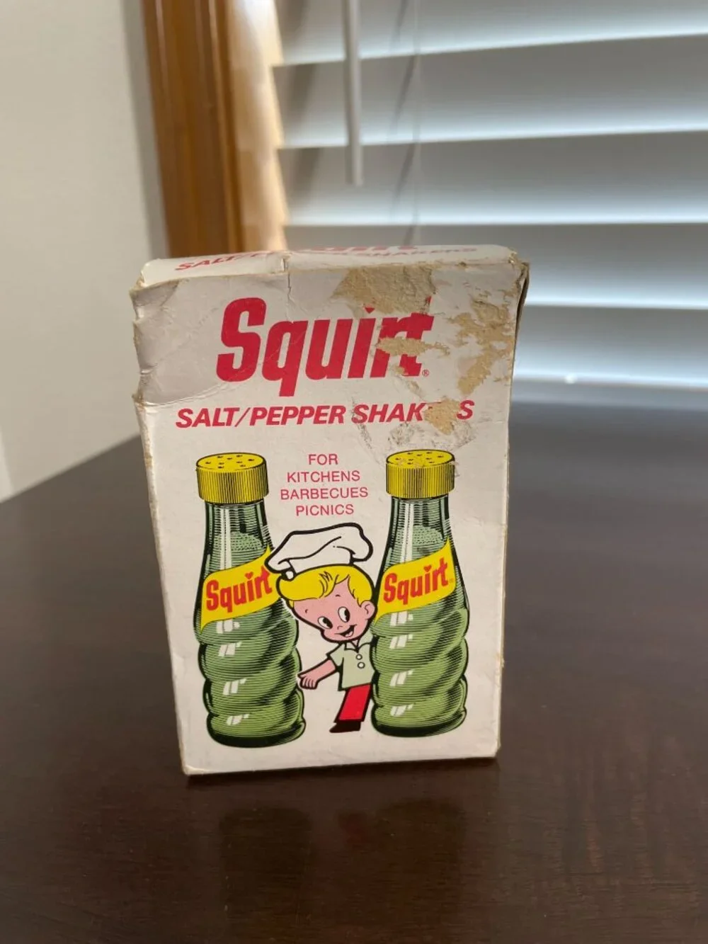 Vintage 1974 Squirt Soda Bottle Glass Salt and Pepper Shaker Set